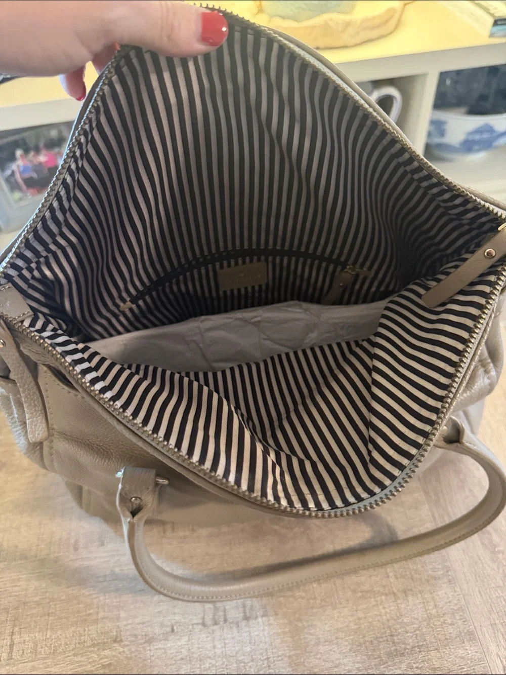 kate spade beige taupe leather shoulder bag